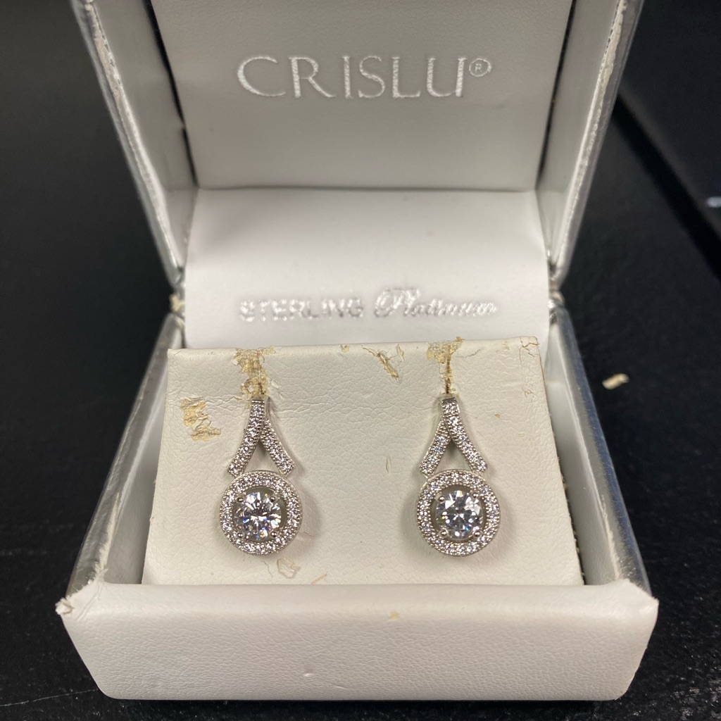 Crislu Sterling Platinum Drop Earrings 38$